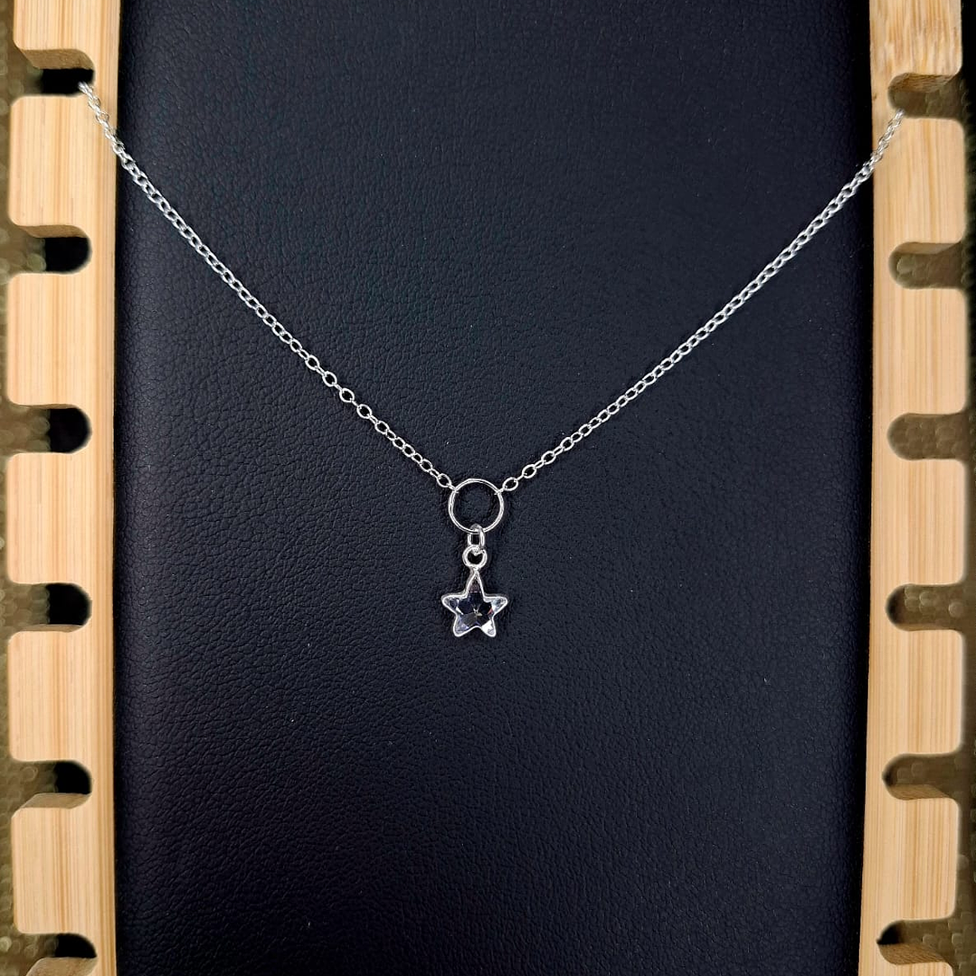 Collar Circón Transparente en Forma de Estrella 35 cm Plata 925 1