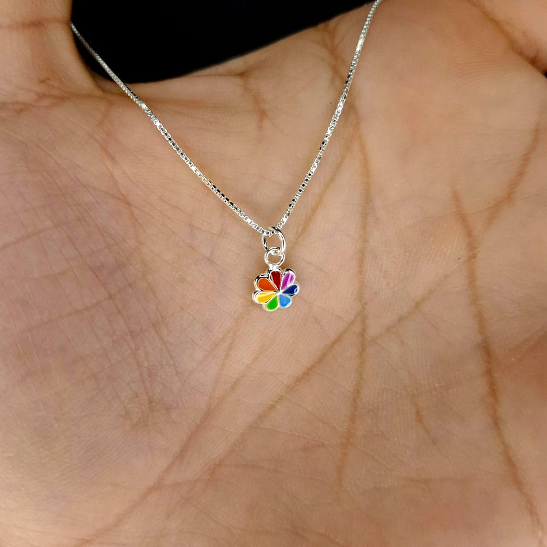 Collar Flor Arcoíris 35 cm Plata 925 2