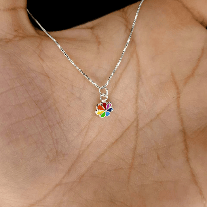 Collar Flor Arcoíris 35 cm Plata 925 2