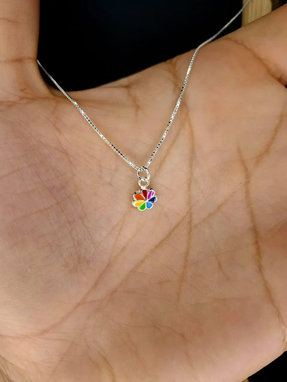 Collar Flor Arcoíris 35 cm Plata 925 2