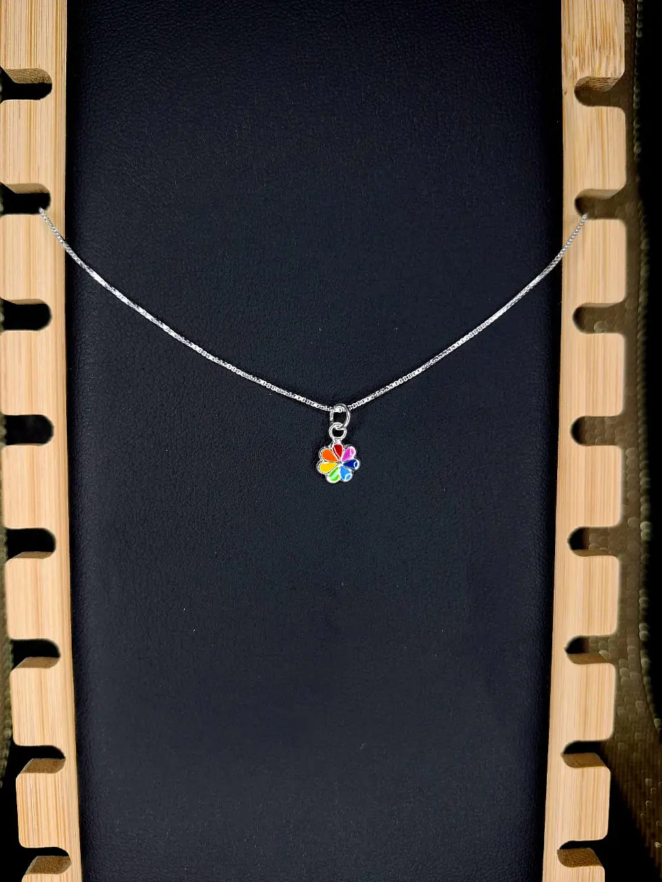 Collar Flor Arcoíris 35 cm Plata 925 1