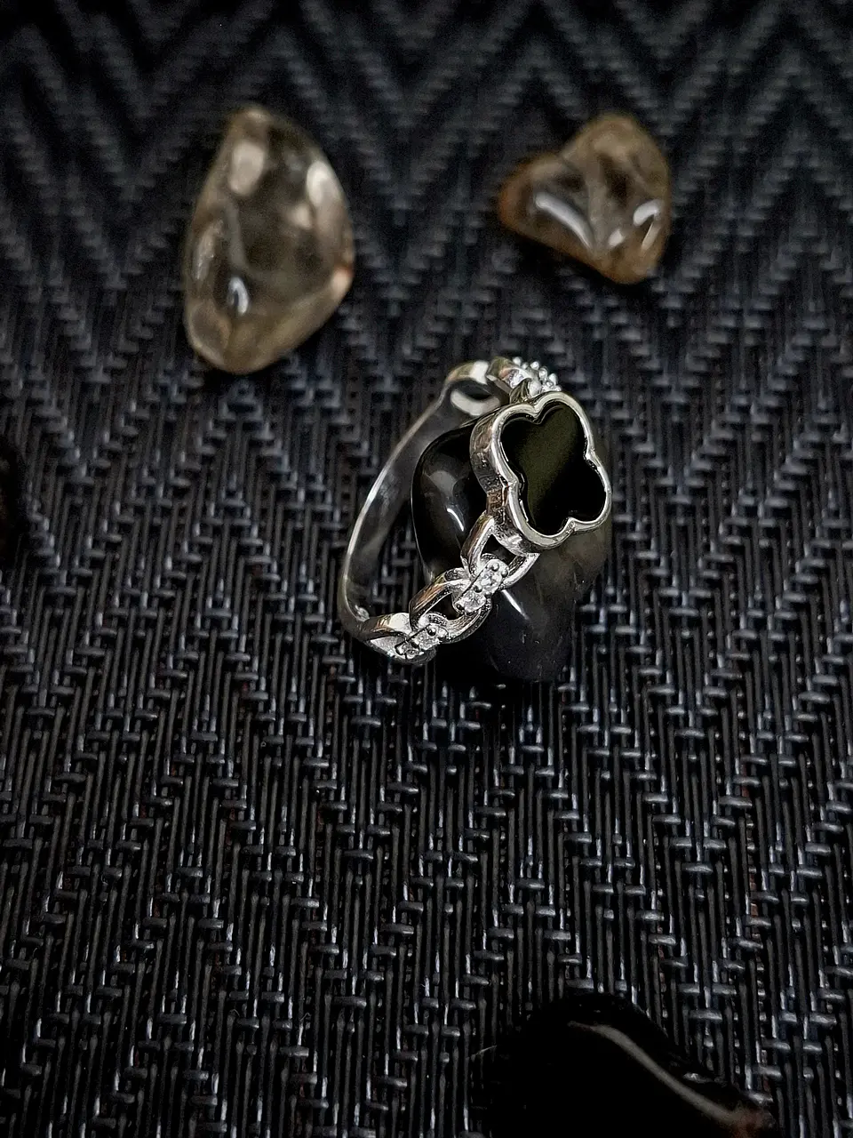 Anillo Trébol de la Suerte Ónix Eslabones Circones – Talla 10 1