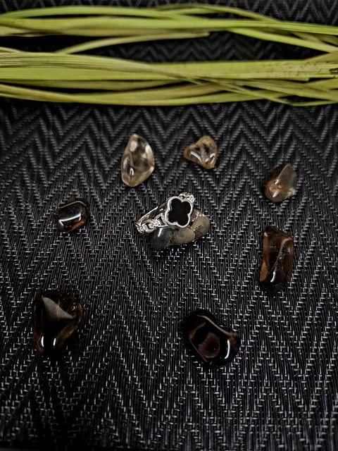 Anillo Trébol de la Suerte Ónix Eslabones Circones – Talla 10
