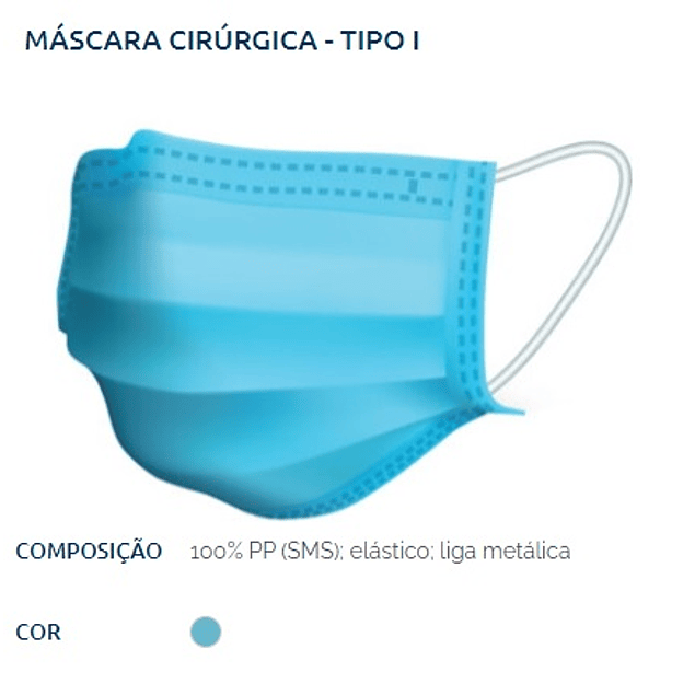 Mascara Cirúrgica Tipo I cx50un - Fabrico em PORTUGAL