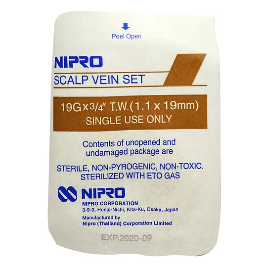 Conjuntos de Infusión con Alas (Mariposa) Nipro – 19G x 3/4 (1.1x19mm) – Café