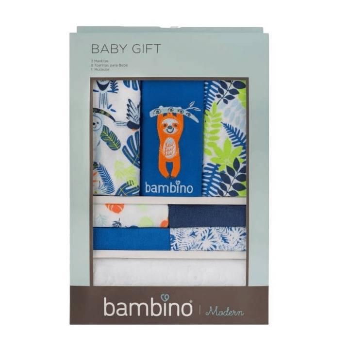 Bambino Baby Gift  - Set de Regalo 3 Mantitas/8 Toallitas para Bebé / 1 Mudador 1