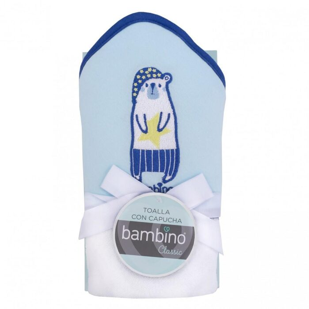 Toalla con Capucha Bambino Azul/Celeste - Oso/Mapache 1