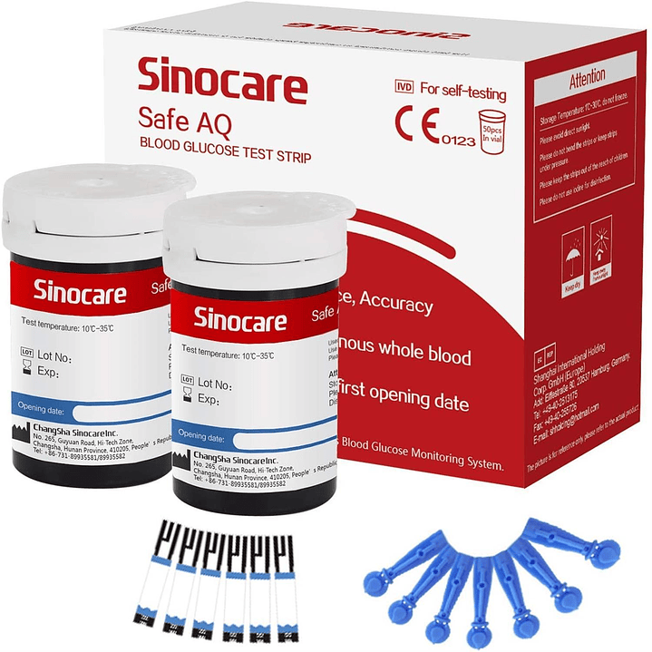 Glucómetro Inteligente Sinocare Safe AQ + 50 Tiras + 50 Lancetas 5