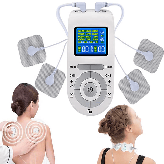 Electroestimulador Tens EMS, Masajeador de Pulso Electrónico con 2 Uds de  Electrodos, Masajeador para Aliviar el Dolor de Hombros, Cuello Y
