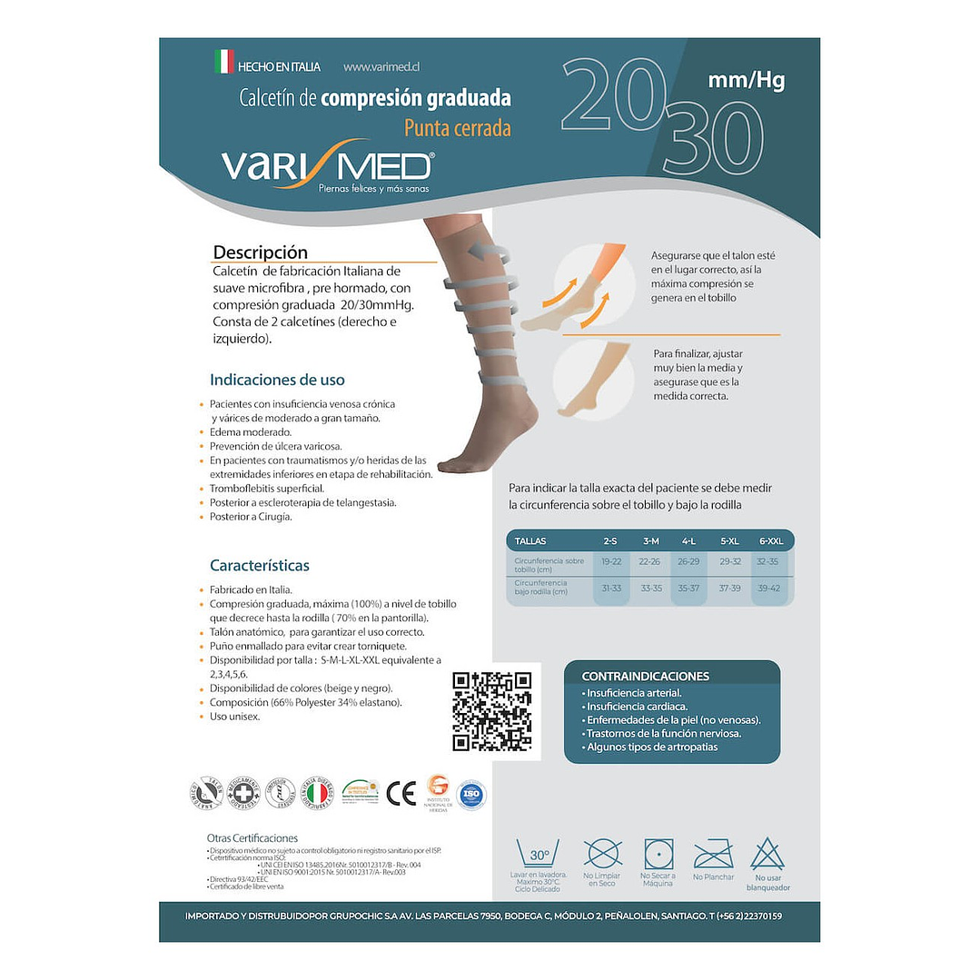 Calceta  de Microfibra con Calzador 280 20-30 mmHg Varimed - Punta Cerrada - REF.9014 1