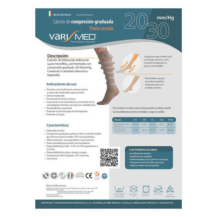 Calceta  de Microfibra con Calzador 280 20-30 mmHg Varimed - Punta Cerrada - REF.9014 1