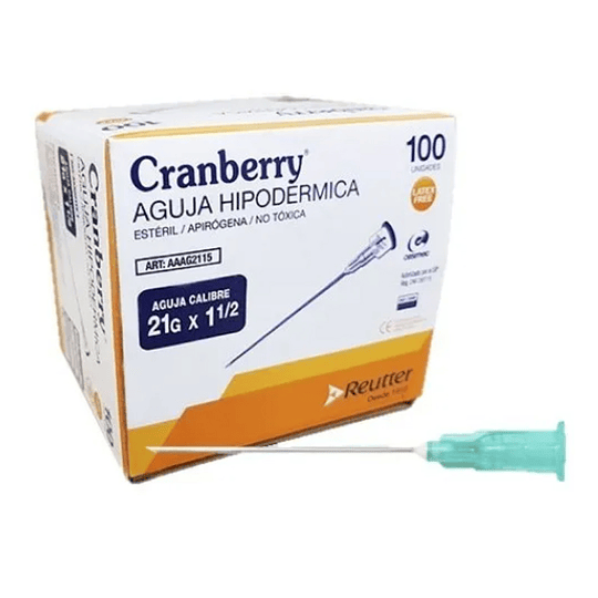 AAAG2115 – Agujas Hipodérmicas Cranberry 21G x 1,5 – Unidad