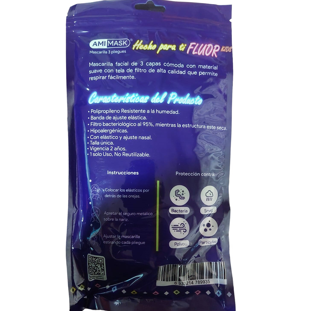 Mascarilla Fluor 3 Pliegues - Niños - 10u 2