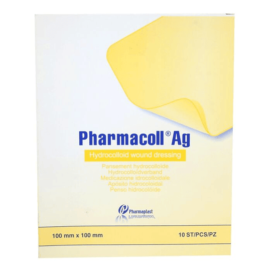 Apósito Hidrocoloide Antimicrobiano — Pharmacoll Ag — 10x10 cm — REF. COLLAG100100