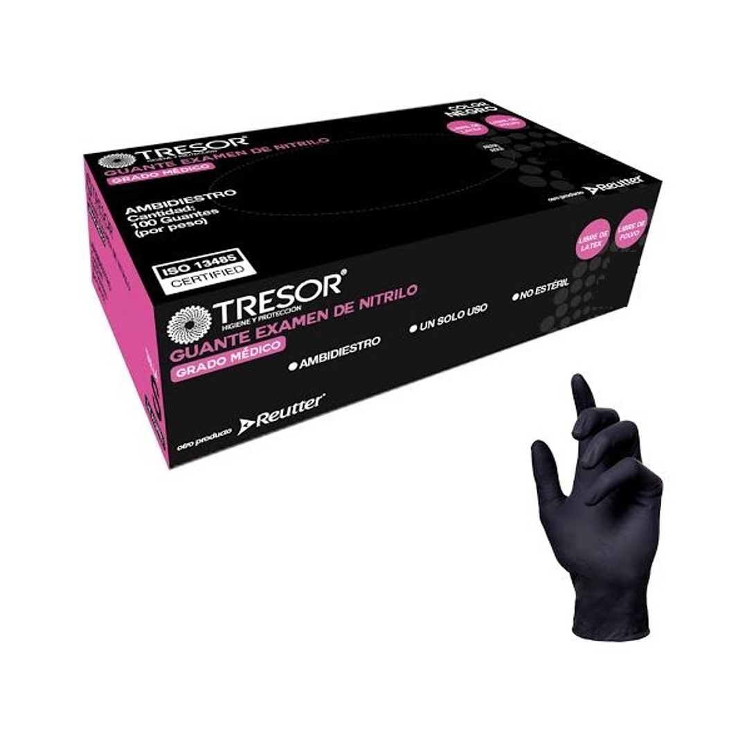 Guante Nitrilo Negro — Tallas — Caja 100 Unidades — TRESOR 1