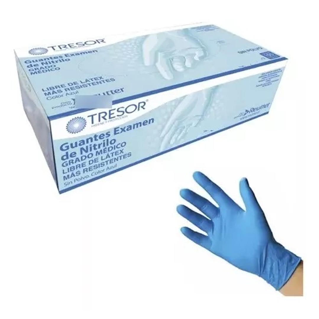 Guante Nitrilo Azul — Tallas — Caja 100 Unidades — TRESOR 1