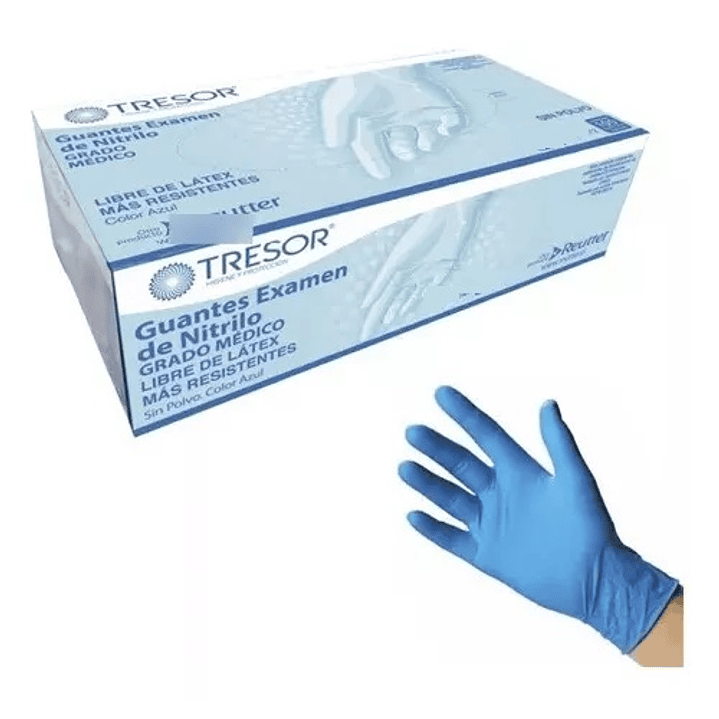 Guante Nitrilo Azul — Tallas — Caja 100 Unidades — TRESOR 1