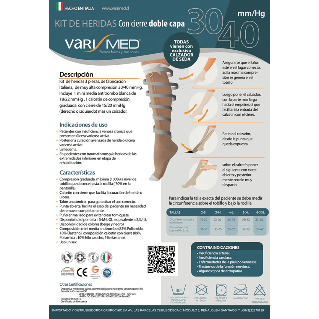Kit de Heridas Calceta Varimed 30-40 mmHg - 3 Piezas - Cierre Derecho - REF. 9030 1