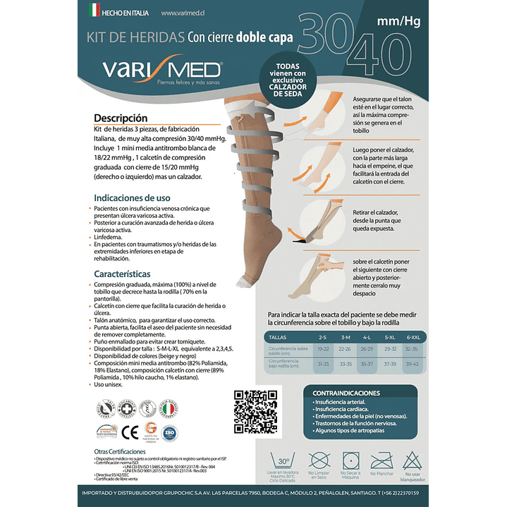 Kit de Heridas Calceta Varimed 30-40 mmHg - 3 Piezas - Cierre Derecho - REF. 9030 1