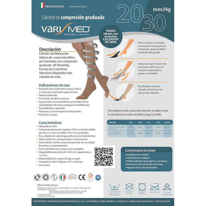 Calceta Varimed de Microfibra con Calzador 280 20-30 mmHg - Punta Abierta - REF. 9043 1