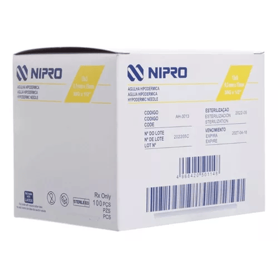 AH-3013 - Nipro Aguja Hipodérmica 30G X 1/2 - Unidad  1