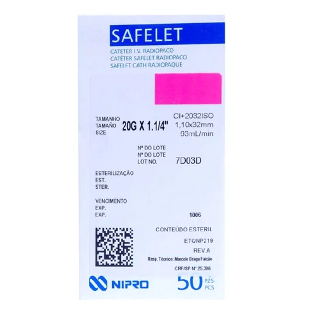 Branula Safelet 20G x 1 1/4 - Rosado - Nipro 1