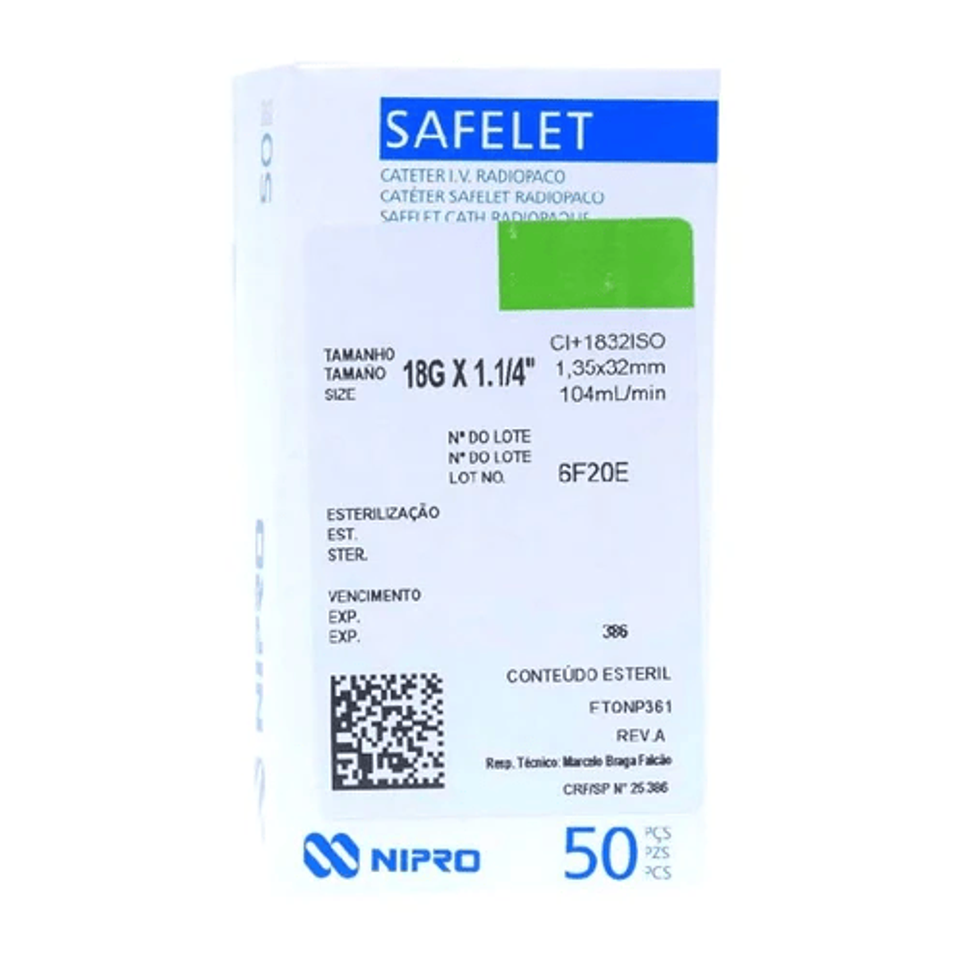 Branula Safelet 18G x 1 1/4 - Verde - Nipro 1