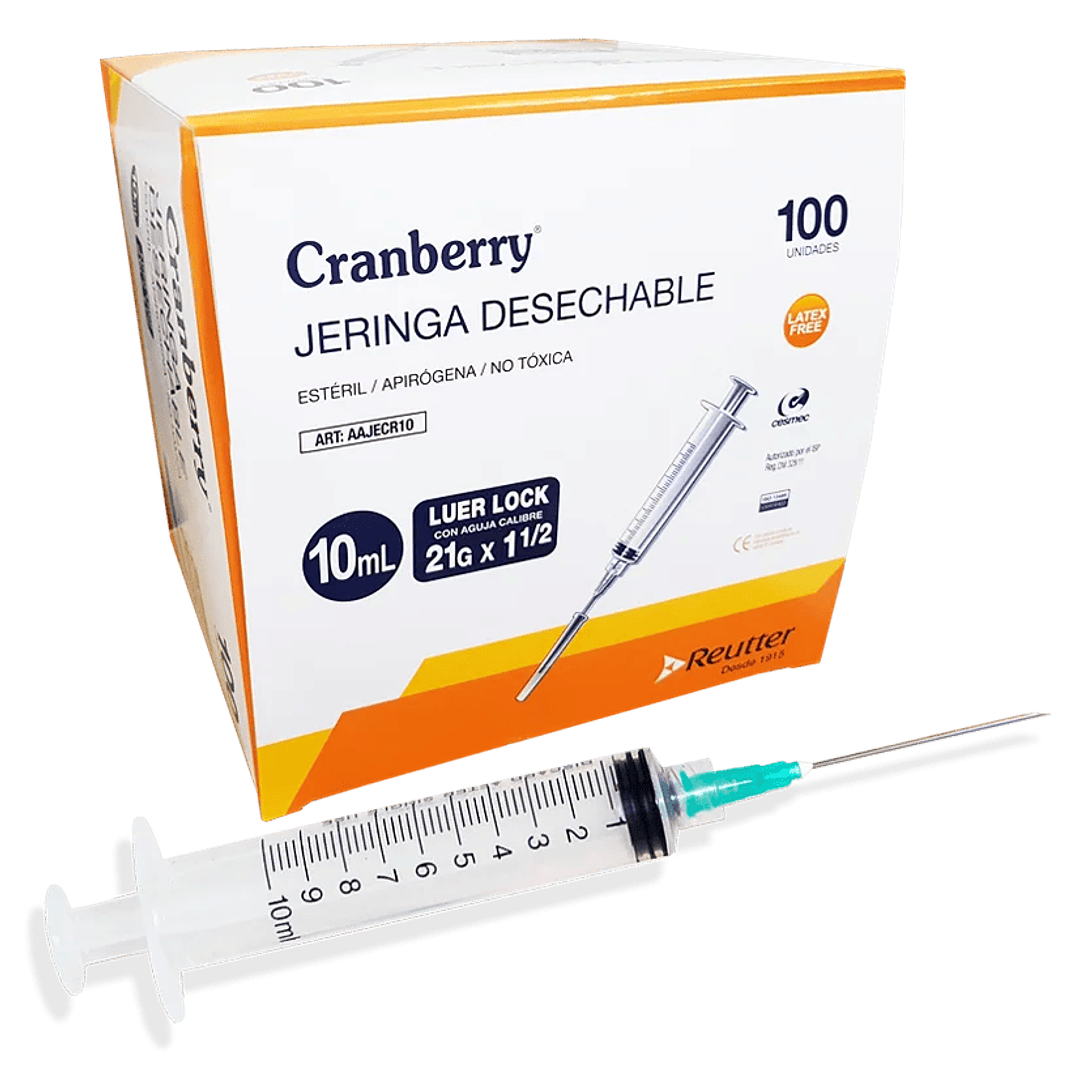 Jeringa Luer Lock 10 ml 21g X 1 1/2  - Cranberry 1