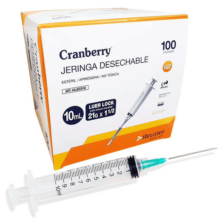 Jeringa Luer Lock 10 ml 21g X 1 1/2  - Cranberry 1