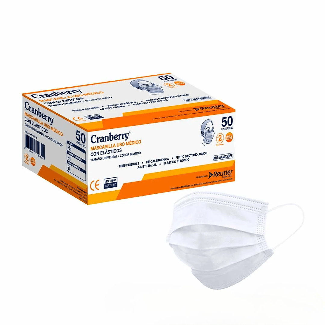 AAMASDES - Mascarilla 3 Pliegues con Elásticos Cranberry – 50 Unidades 1