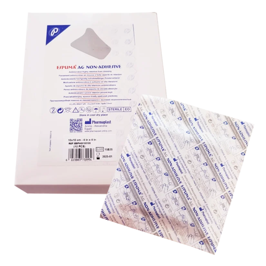 Apósito Espuma Antimicrobiano — Espuma AG Non-Adhesive — 10x10 cm — PHARMAPLAST — REF ESPAG100100 1