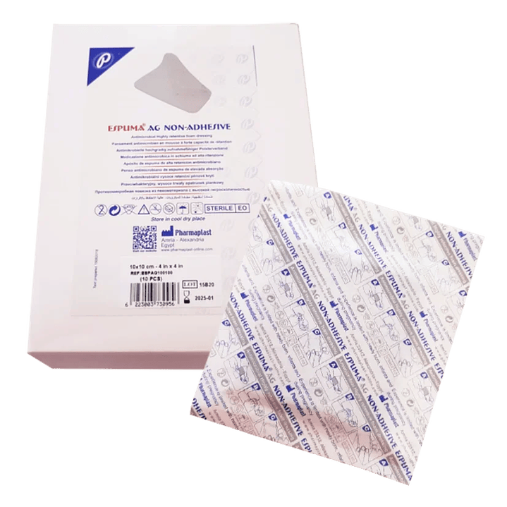 Apósito Espuma Antimicrobiano — Espuma AG Non-Adhesive — 10x10 cm — PHARMAPLAST — REF ESPAG100100 1