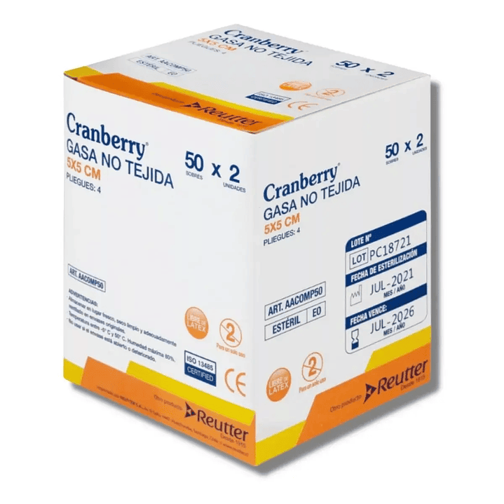 Gasa no Tejida — 5 x 5 cm  — Caja (50 Un/Sobres) — Cranberry 1