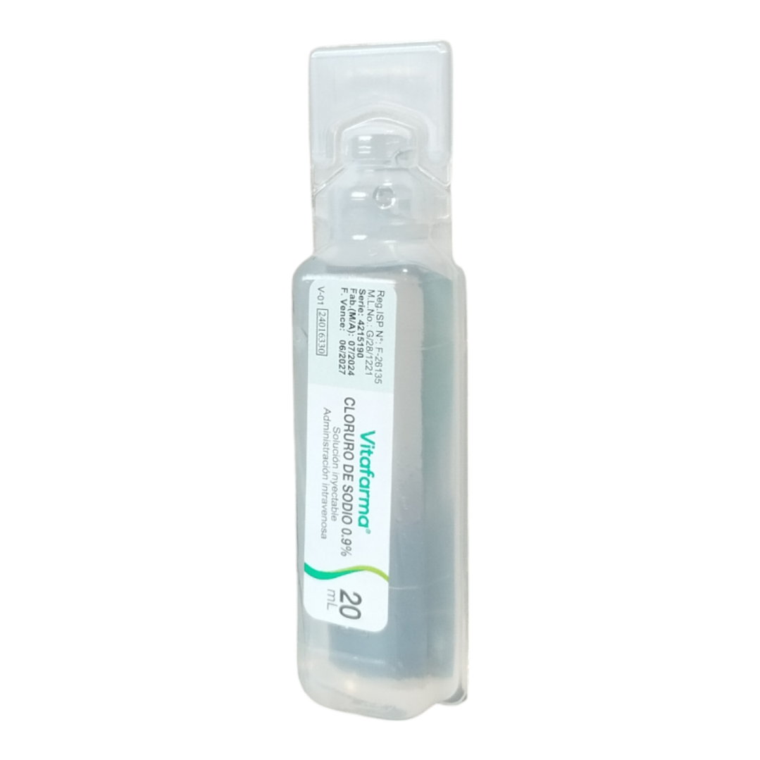 Suero Fisiológico Inyectable – Cloruro de Sodio 0,9% - 20 ml - Vitafarma 1