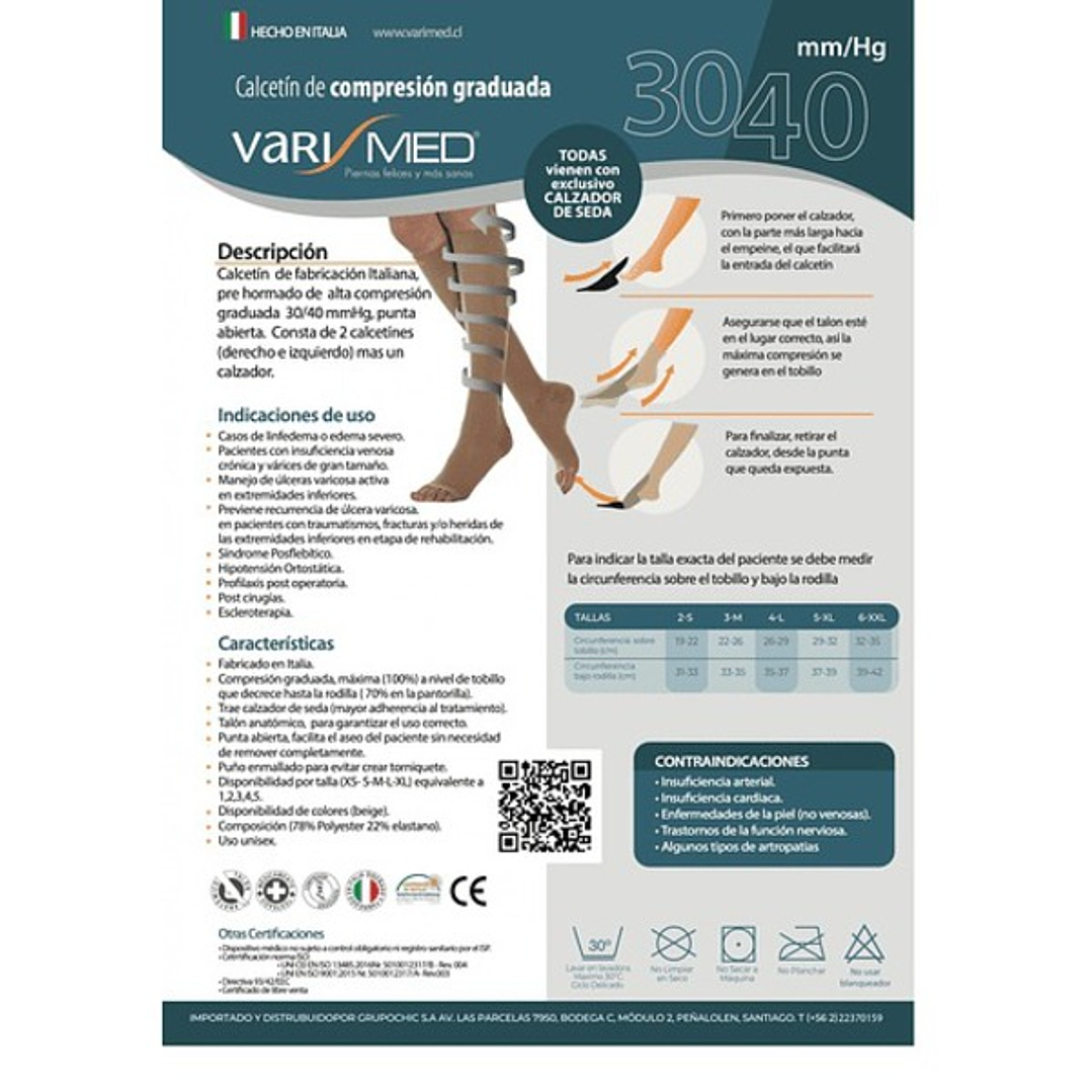 Calceta Varimed con Calzador 30-40 mmHg - Punta Abierta - REF.9046 1