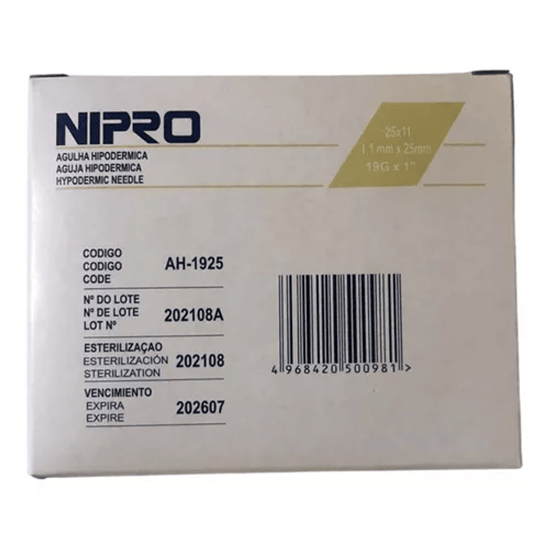 AH-1925 - Nipro Aguja Hipodérmica 19G X 1 - Unidad 1
