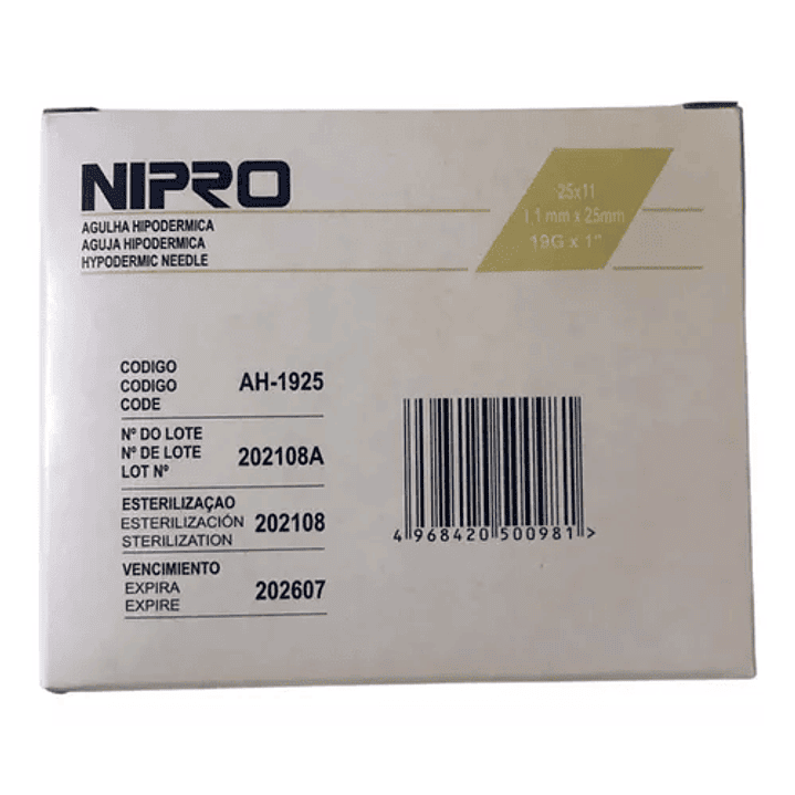 AH-1925 - Nipro Aguja Hipodérmica 19G X 1 - Unidad 1