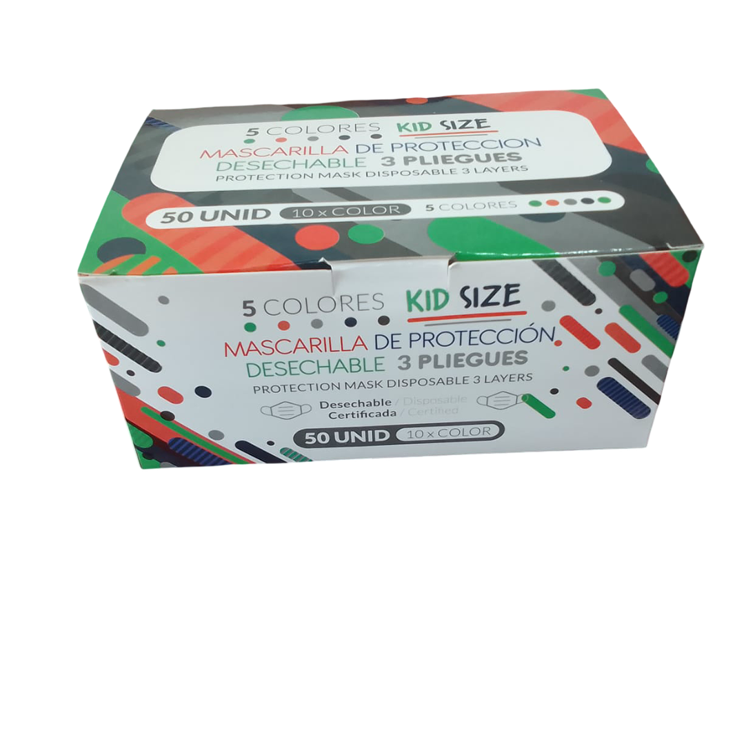 Mascarilla 3 pliegues Pediátrica 50 unidades - Kid Size 1