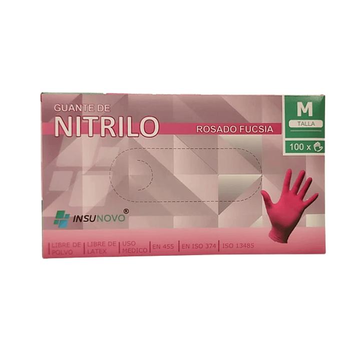Guante Nitrilo Sin Polvo Rosado — Tallas — Caja 100 Unidades — Insunovo 1