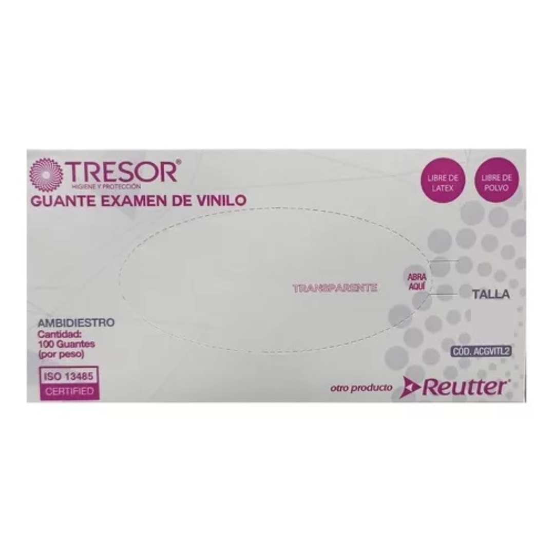 Guante Vinilo Transparente Caja 100 Unidades — Tallas — TRESOR 1