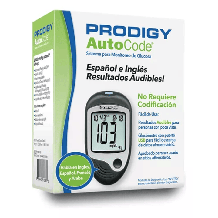 Glucómetro Prodigy AutoCode con Voz + 10 Tiras + 10 Lancetas 1