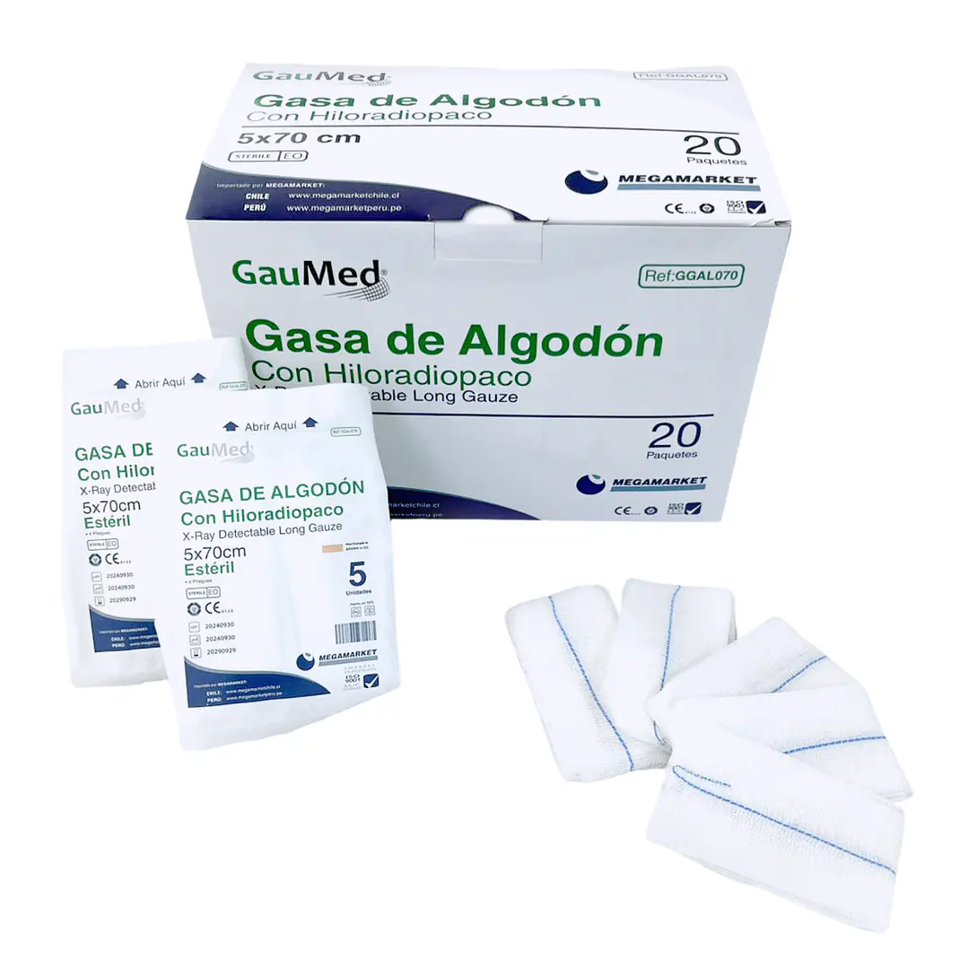 Gasa de Algodón Estéril con Hilo Radiopaco 5 x 70 cm - Gaumed - Ref. GGAL070 1