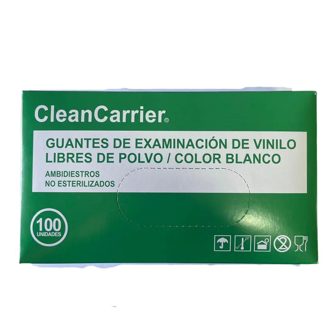 Guante Vinilo Blanco — Tallas — Caja 100 Unidades — Cleancarrier 1