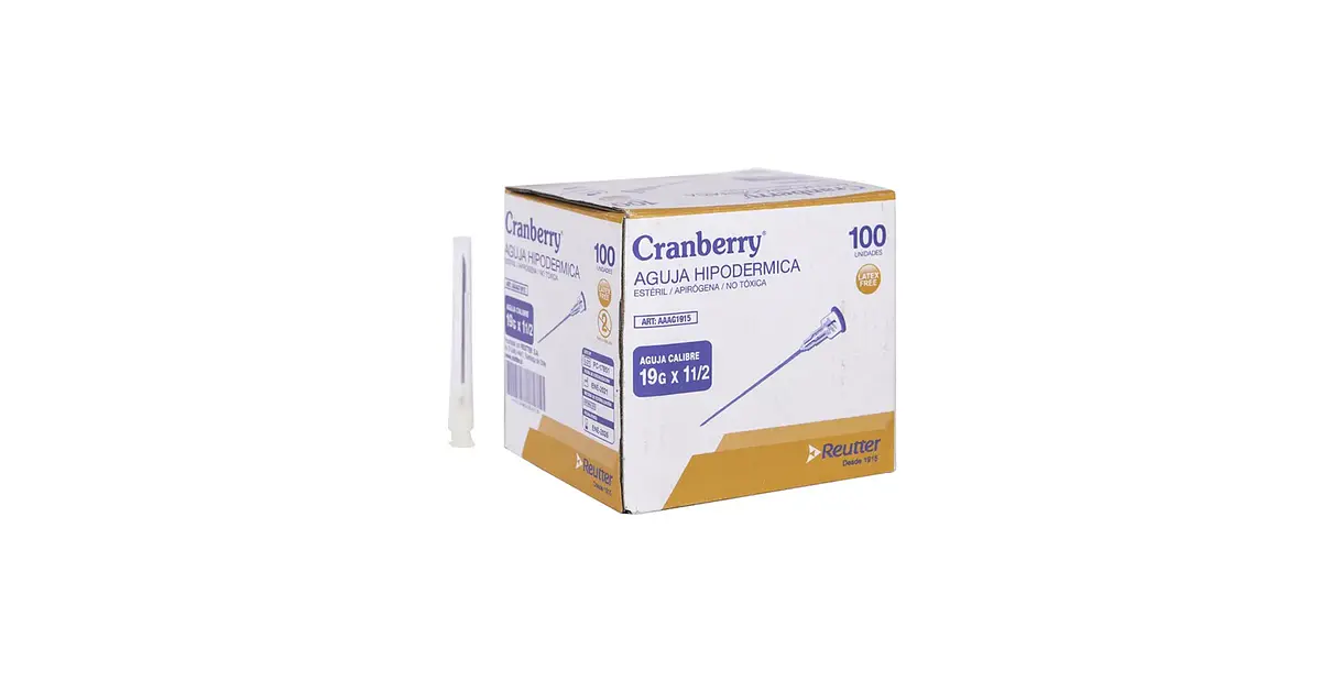 AAAG1915 – Agujas Hipodérmicas Cranberry 19G x 1,1/2 - Un