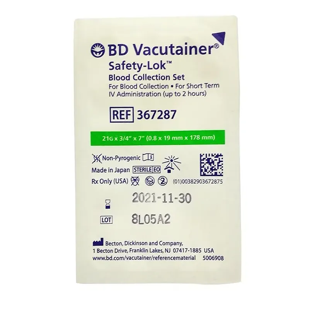 367287 – Conjuntos de Infusión con Alas (Mariposa) BD 21G x3/4 (0.8 x 19mm x 178mm) 2