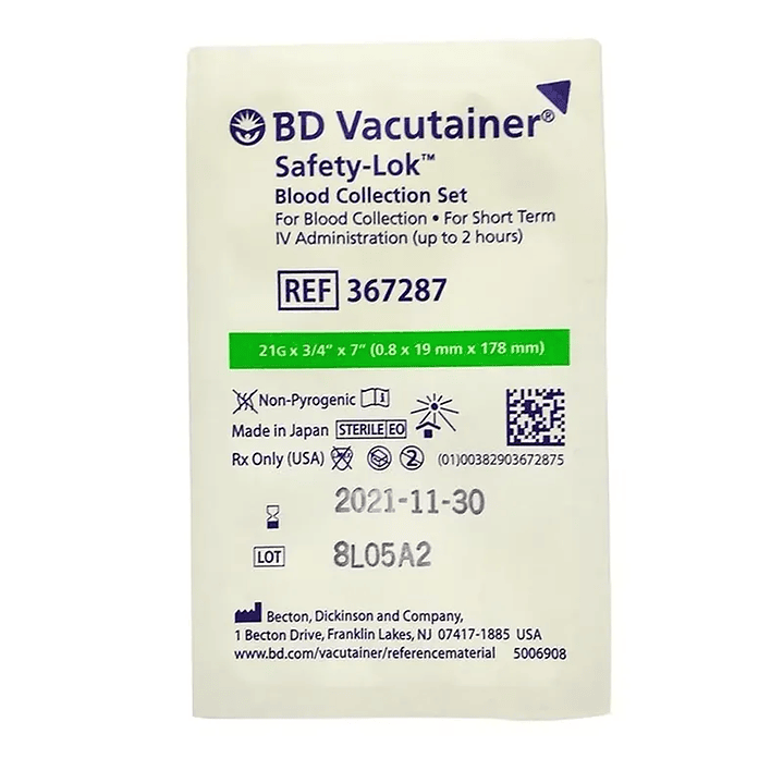 367287 – Conjuntos de Infusión con Alas (Mariposa) BD 21G x3/4 (0.8 x 19mm x 178mm) 2