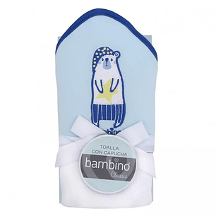 Toalla con Capucha Bambino Azul/Celeste - Oso/Mapache