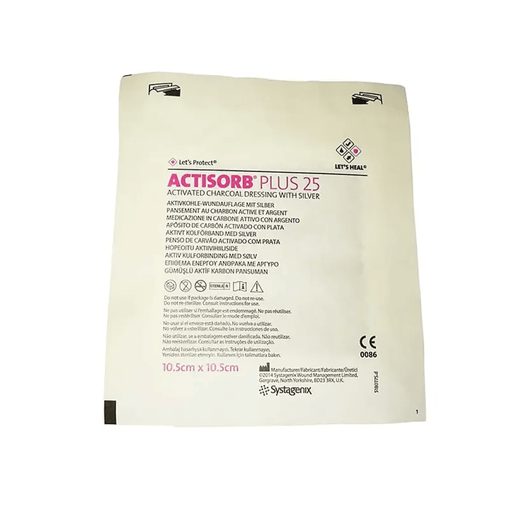 ACTISORB PLUS 25 — Apósito Carbón Activado + Plata — Medidas 4
