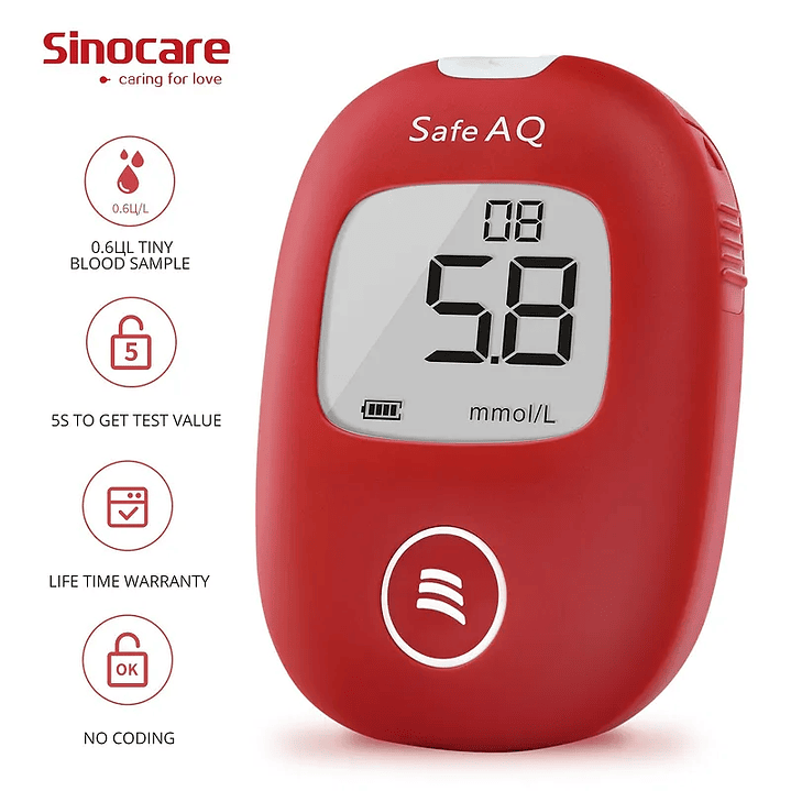 Glucómetro Inteligente Sinocare Safe AQ + 50 Tiras + 50 Lancetas 4