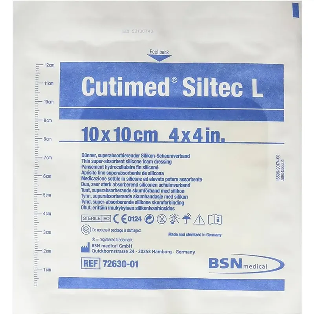 Apósito espuma silicona — CUTIMED SILTEC L — 10x10 cm  — 73283-01  2